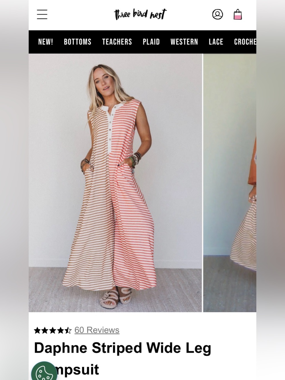 3 Bird Nest- Canvas Daphne Striped Sleeveless Wide-Leg Jumpsuit in Coral & Cream